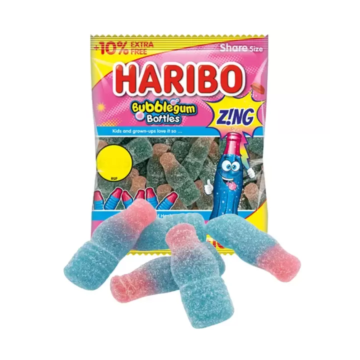 HARIBO Bubblegum Bottles Zing Jelly & Fizzy Sweets Share Size