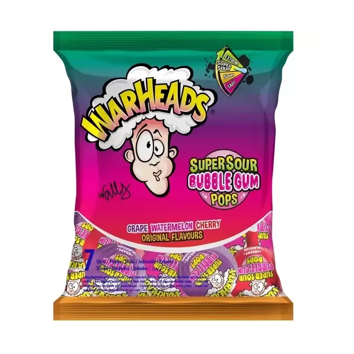 Warheads Super Sour Bubble Gum Pops Original Flavours
