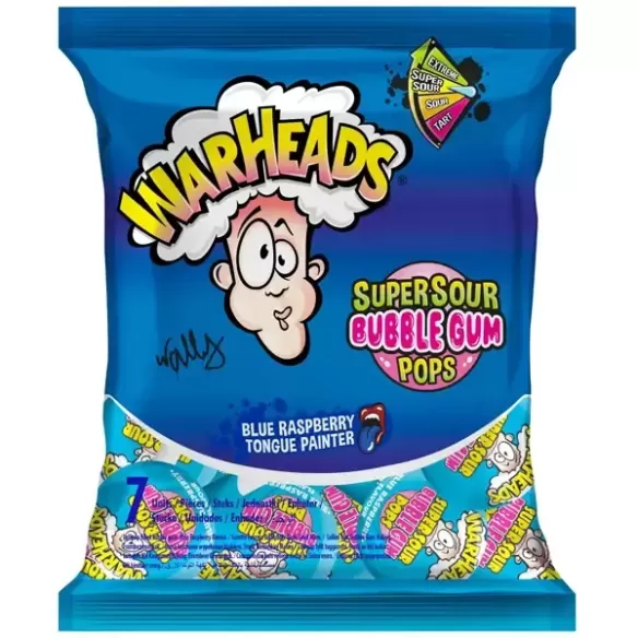 Warheads Super Sour Bubble Gum Pops Blue Raspberry Tongue Painter