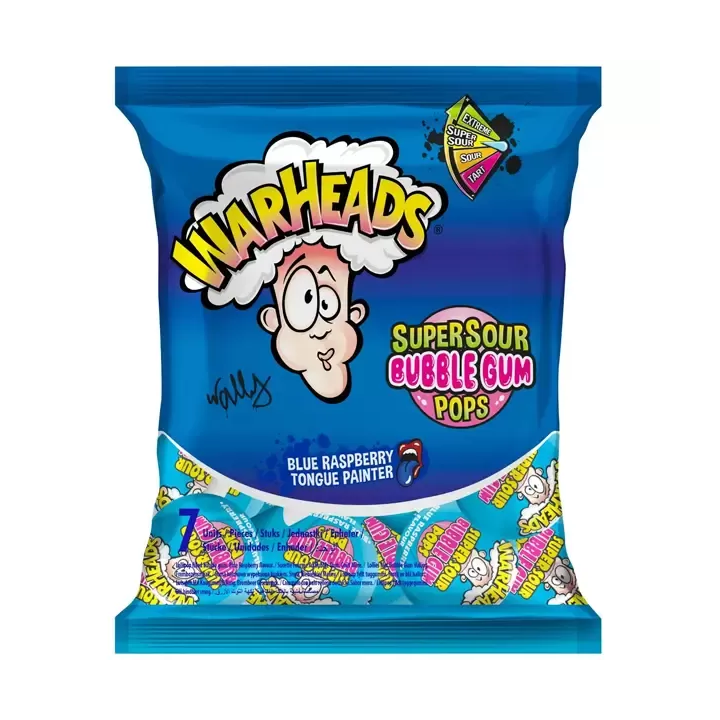 Warheads Super Sour Bubble Gum Pops Blue Raspberry Tongue Painter