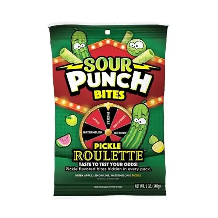 Sour Punch Bites Pickle Roulette Gummy Straw Bites