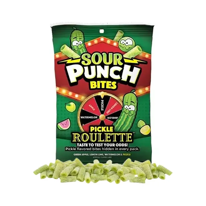 Sour Punch Bites Pickle Roulette Gummy Straw Bites