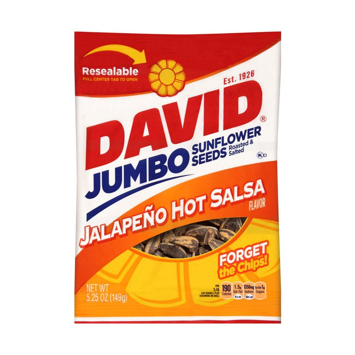 DAVID Jalapeño Hot Salsa Roasted and Salted Jumbo Sunflower Seeds 149 g