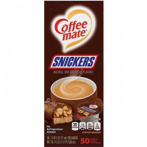 Coffee Mate Snickers Liquid Creamer Singles 50 Pack - 550 mL