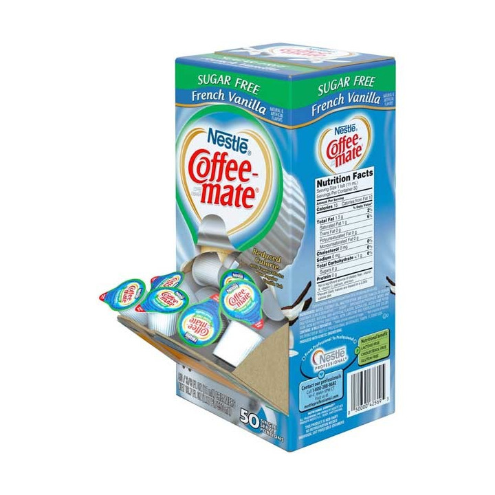 Coffee Mate Sugar Free French Vanilla Liquid Creamer Singles 50 Pack - 550 mL